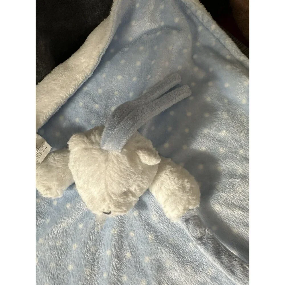 Blankets And‎ Beyond White Bear Polka Dot Blue Security Blanket Baby Lovey